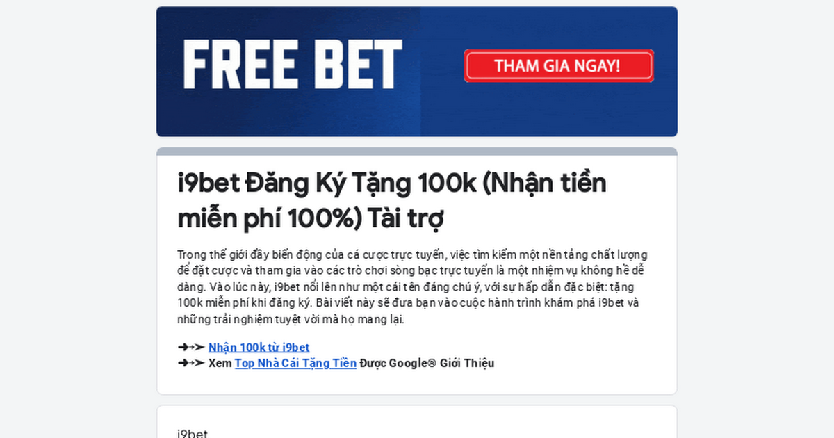 i9bet 100k Tặng Miễn Phí Khi Đăng Ký Nhận Ưu Đãi Ngay